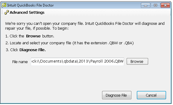 Using QuickBooks File Doctor (QFD)