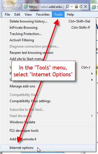 click on Internet Explorer and access the Tools menu.